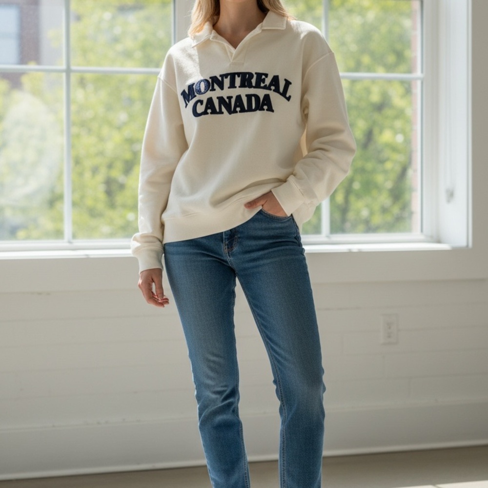 White Sweater with Montreal Canada Print
